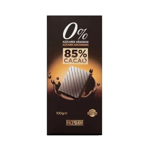 Chocolate negro 85% cacao extrafino y edulcorante Hacendado 0% azúcares añadidos - 0.1 kg - Imagen del producto en Findit