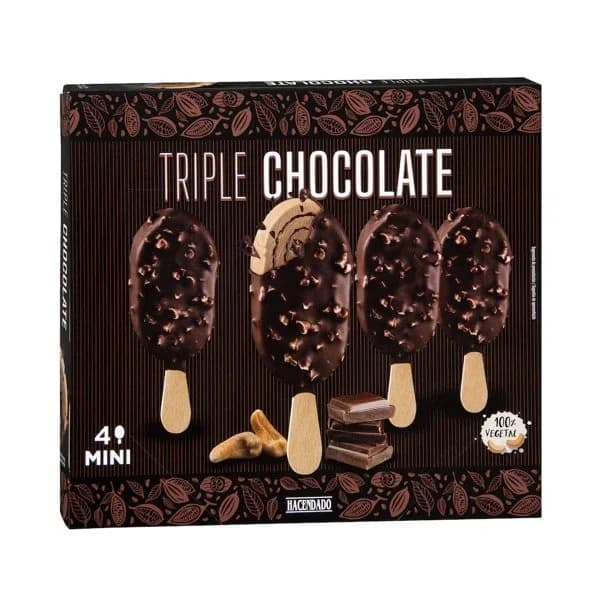 Helado vegetal mini triple chocolate a base de anacardo Hacendado - 0.32 l - Imagen del producto en Findit