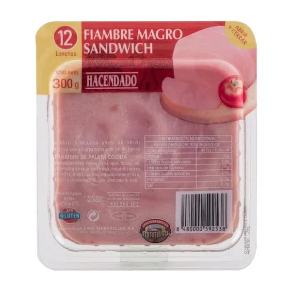 Fiambre magro sándwich Hacendado lonchas - 1 ud - Imagen del producto en Findit