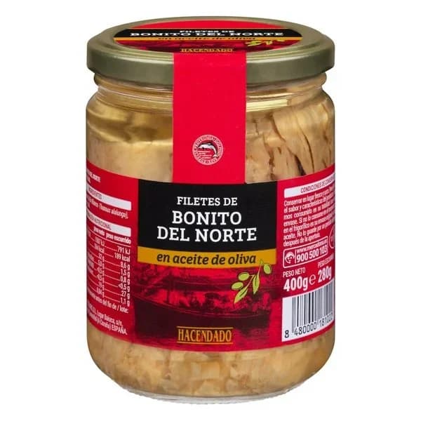 Filetes de bonito del norte en aceite de oliva Hacendado - 0.28 kg - Imagen del producto en Findit
