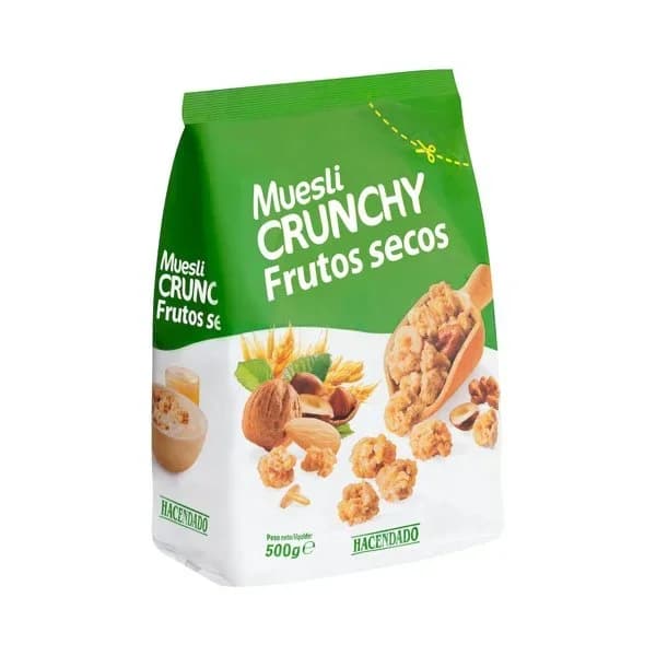 Muesli Crunchy Hacendado con frutos secos - 0.5 kg - Imagen del producto en Findit