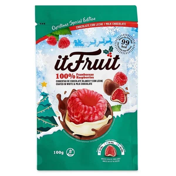 Frambuesas cubiertas con chocolate blanco y con leche Itfruit bolsa 100 g - 0.1 kg - Imagen del producto en Findit