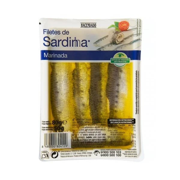 Filetes de sardina marinada Hacendado en aceite de oliva virgen extra - 0.05 kg - Imagen del producto en Findit