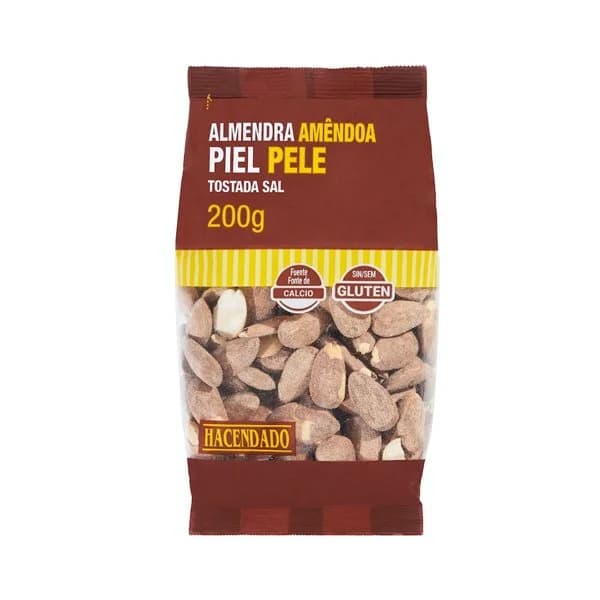 Almendra tostada y salada Hacendado con piel - 0.2 kg - Imagen del producto en Findit