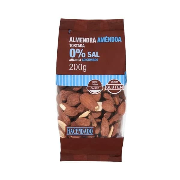 Almendra tostada Hacendado 0% sal añadida con piel - 0.2 kg - Imagen del producto en Findit