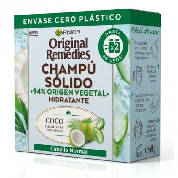 Champú sólido hidratante de coco y aloe vera ecológico Original Remedies Garnier 60 g. - 0.06 kg - Imagen del producto en Findit