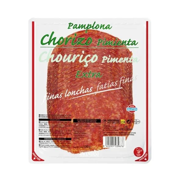 Chorizo extra pimienta Hacendado finas lonchas - 0.1 kg - Imagen del producto en Findit