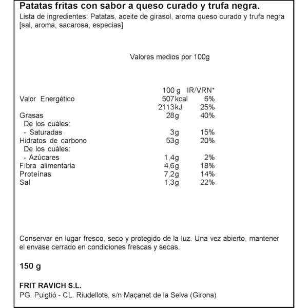 Patatas Fritas Queso Trufa 150G - 0.15 kg - Imagen del producto en Findit