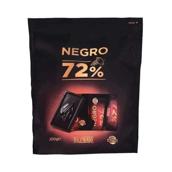Porciones de Chocolate negro 72% cacao extrafino Hacendado - 0.2 kg - Imagen del producto en Findit