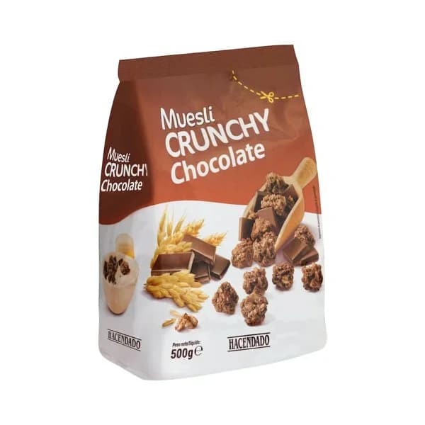 Muesli Crunchy Hacendado con chocolate - 0.5 kg - Imagen del producto en Findit