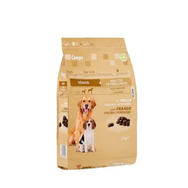 Comida perro sénior y adultos esterilizados Supreme Compy con pollo  frutas y verduras - 4 kg - Imagen del producto en Findit