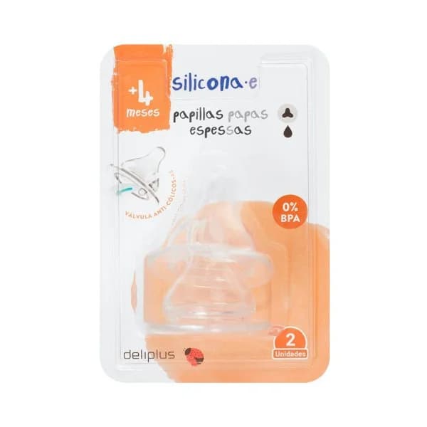 Tetina silicona papillas espesas Deliplus +4 meses - 2 ud - Imagen del producto en Findit