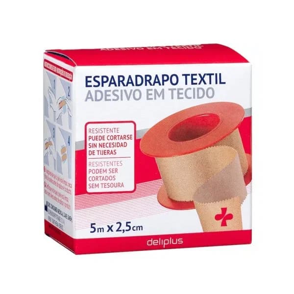 Esparadrapo textil adhesivo resistente color beige Deliplus - 1 ud - Imagen del producto en Findit