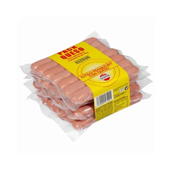 Salchichas cocidas estilo Frankfurt con queso Hacendado de pollo y cerdo sabor ahumado - 0.64 kg - Imagen del producto en Findit