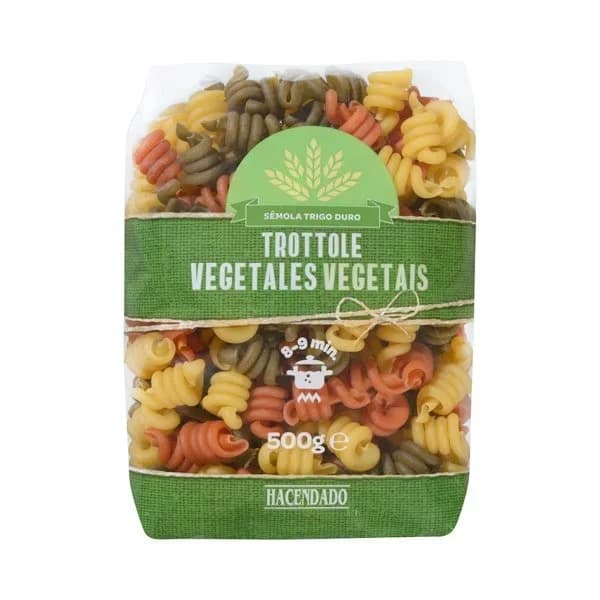 Pasta trottole vegetales Hacendado - 0.5 kg - Imagen del producto en Findit