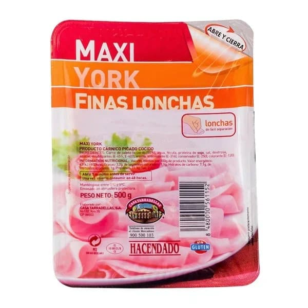 Maxi york Hacendado finas lonchas - 0.5 kg - Imagen del producto en Findit