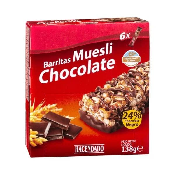 Barritas de cereales muesli Hacendado con chocolate - 0.14 kg - Imagen del producto en Findit