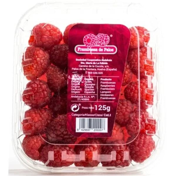 Frambuesas en bandeja 125 g - 0.12 kg - Imagen del producto en Findit