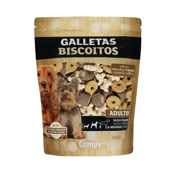 Snack galletas perro adulto con pollo y ternera Compy razas pequeñas y medianas - 0.35 kg - Imagen del producto en Findit