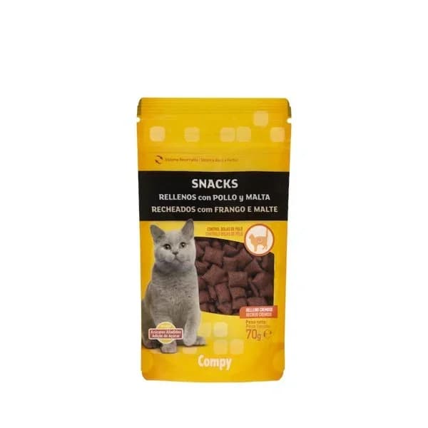 Snacks gato rellenos con pollo y malta Compy - 0.07 kg - Imagen del producto en Findit