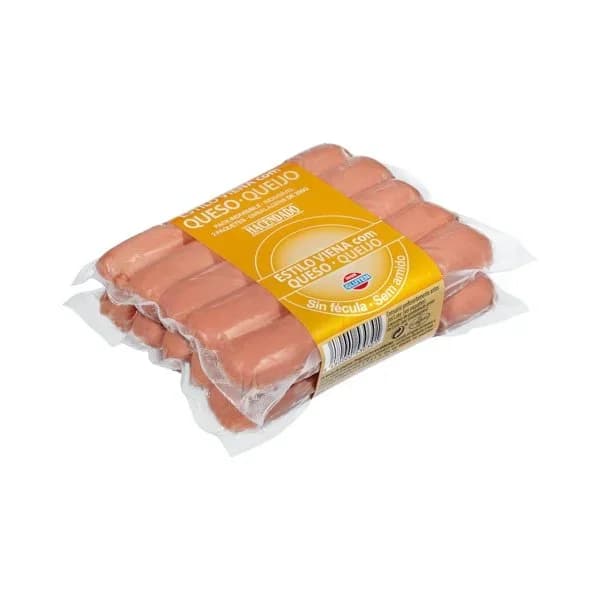 Salchichas cocidas estilo Viena con queso Hacendado de pollo y cerdo sabor ahumado - 0.4 kg - Imagen del producto en Findit