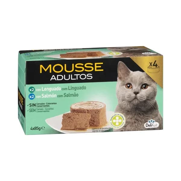 Mousse con lenguado y salmón gato adulto Delikuit - 0.34 kg - Imagen del producto en Findit