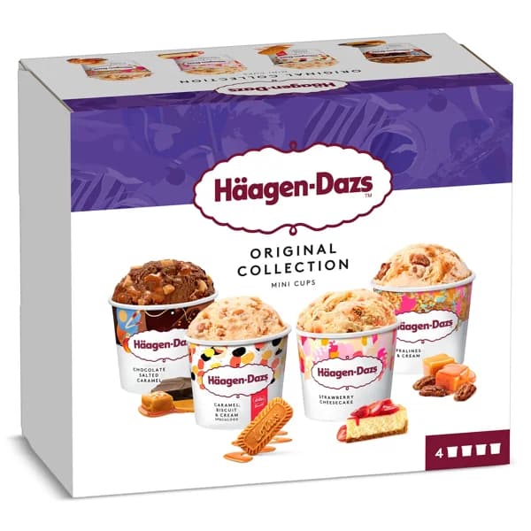 Helado original collection mini cups 4 unidades Haagen Dazs caja 326 g - 0.33 kg - Imagen del producto en Findit