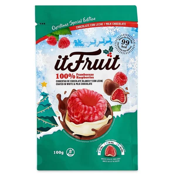 Frambuesas cubiertas con chocolate blanco y con leche Itfruit bolsa 100 g - 0.1 kg - Imagen del producto en Findit