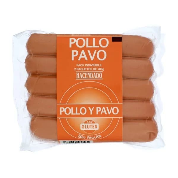 Salchichas cocidas Hacendado de pollo y pavo sabor ahumado - 0.4 kg - Imagen del producto en Findit