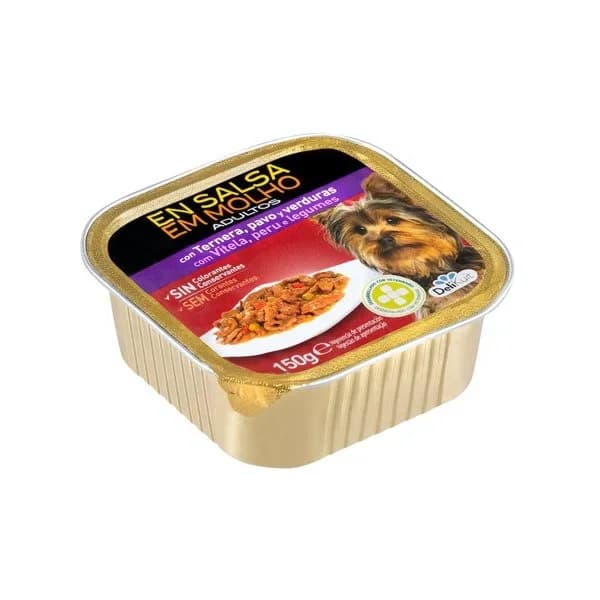 Trozos en salsa perro adulto Delikuit con ternera  pavo y verduras - 1 ud - Imagen del producto en Findit