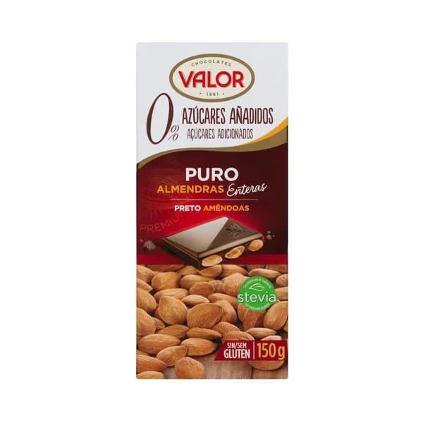 Chocolate puro con almendras sin azúcar VALOR, tableta 150 g - 0.15 kg - Imagen del producto en Findit