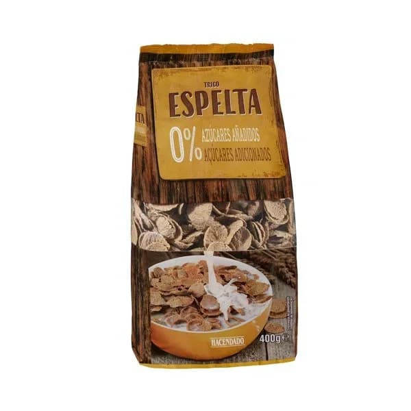 Cereales copos de trigo espelta integral Hacendado 0% azúcares añadidos - 0.4 kg - Imagen del producto en Findit
