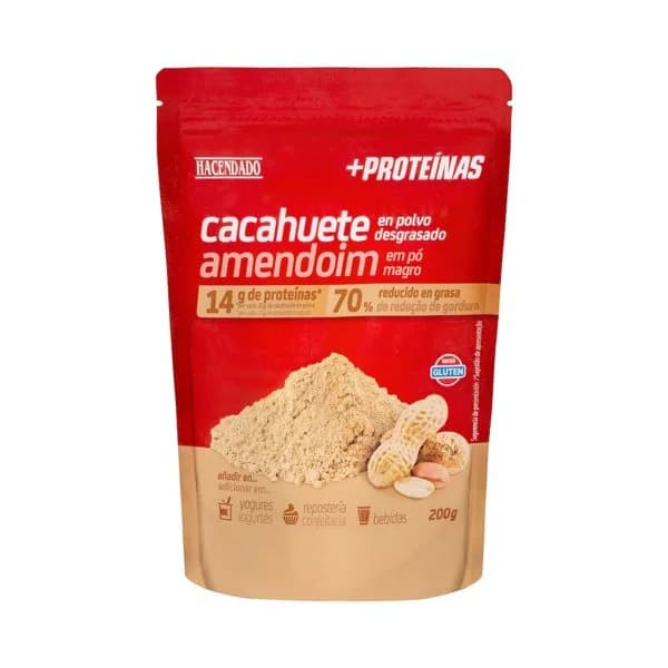 Cacahuete +Proteínas en polvo desgrasado Hacendado 14 g proteínas 70% reducido en grasa - 0.2 kg - Imagen del producto en Findit