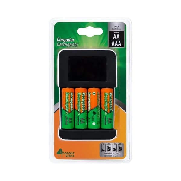 Kit cargador pilas AA y AAA Bosque Verde incluye 4 pilas AA - 1 ud - Imagen del producto en Findit