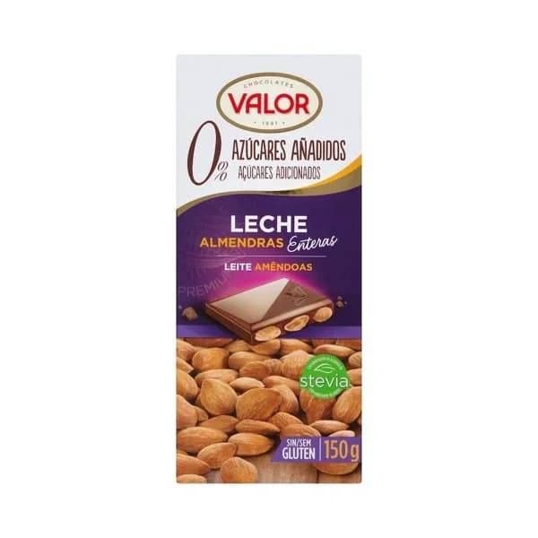 Chocolate con leche-almendras sin azúcar VALOR, tableta 150 g - 0.15 kg - Imagen del producto en Findit
