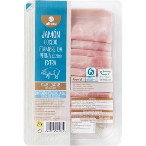 Jamón Cocido Extra Reducido Sal Lonchas Finas - 0.18 kg - Imagen del producto en Findit