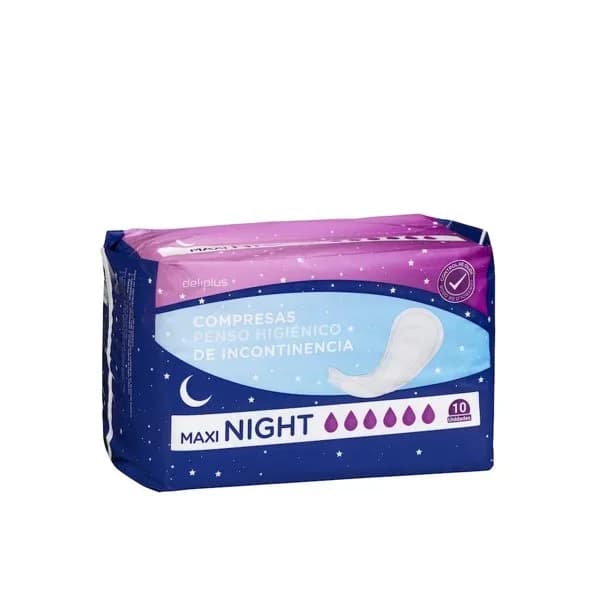Compresa sin alas de incontinencia Deliplus Maxi Night - 10 ud - Imagen del producto en Findit