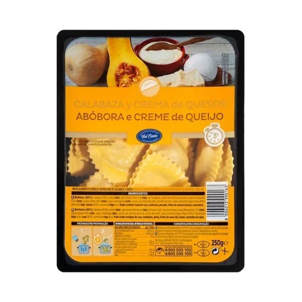 Pasta fresca medialunas calabaza y crema de quesos Hacendado - 0.25 kg - Imagen del producto en Findit