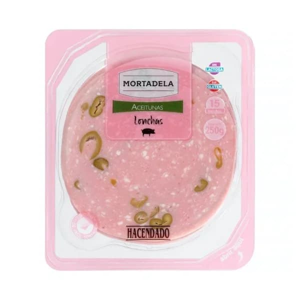 Mortadela con aceitunas Hacendado lonchas - 0.25 kg - Imagen del producto en Findit