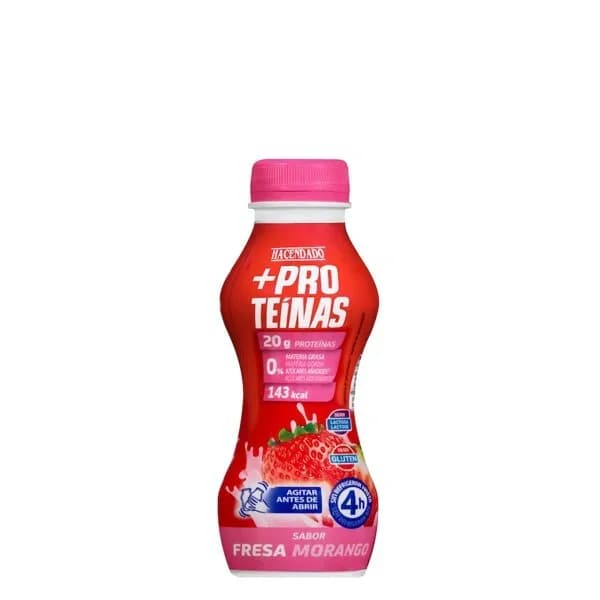 Bebida láctea desnatada sabor fresa +Proteínas Hacendado 0% m.g 20 g proteínas - 0.28 kg - Imagen del producto en Findit