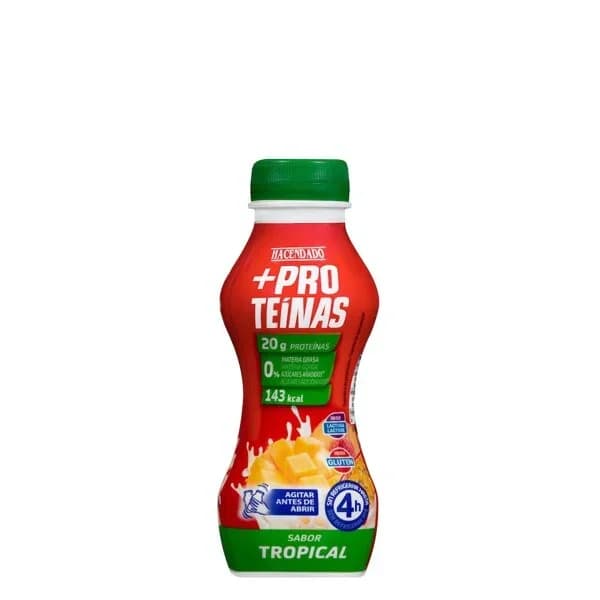 Bebida láctea desnatada sabor tropical +Proteínas Hacendado 0% m.g 20 g proteínas - 0.28 kg - Imagen del producto en Findit