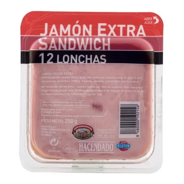 Jamón cocido extra sándwich Hacendado lonchas - 1 ud - Imagen del producto en Findit