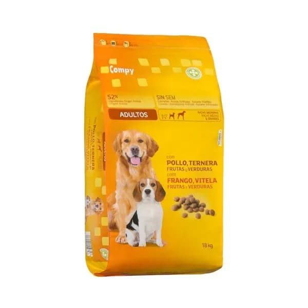 Comida perro adulto Compy con pollo  ternera  frutas y verduras - 17.99 kg - Imagen del producto en Findit