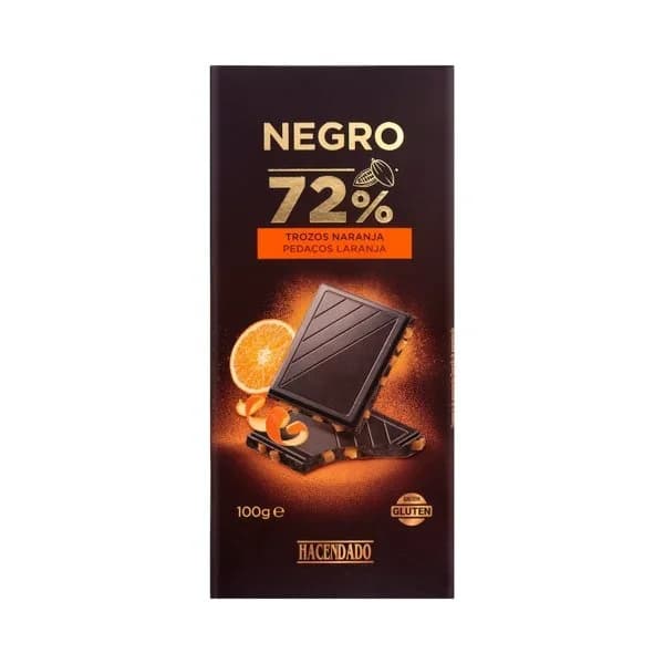 Chocolate negro 72% cacao Hacendado con trozos de naranja - 0.1 kg - Imagen del producto en Findit