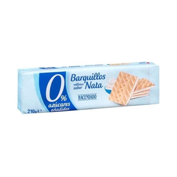 Barquillos rellenos de nata Hacendado 0% azúcares añadidos - 0.21 kg - Imagen del producto en Findit