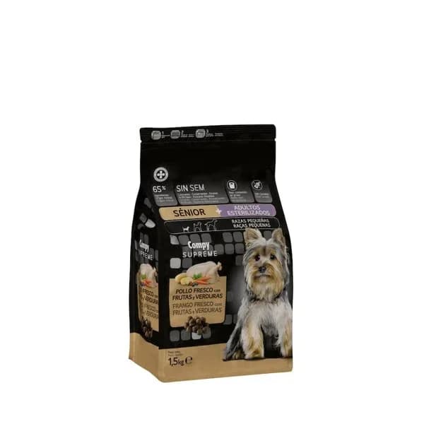 Comida perro sénior esterilizados Supreme Compy pollo fresco con frutas y verduras - 1.5 kg - Imagen del producto en Findit