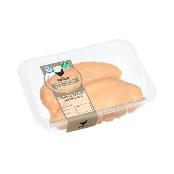 Pechugas enteras de pollo certificado alimentado con un 50% de maíz - 0.55 kg - Imagen del producto en Findit