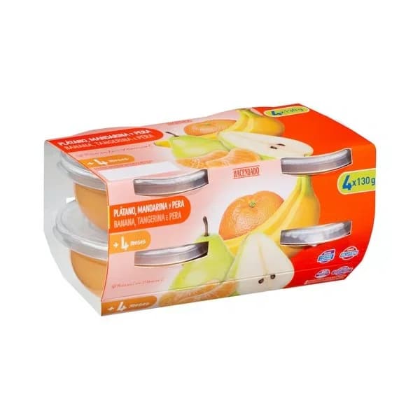 Papilla plátano  mandarina y pera +4 meses Hacendado +4 meses - 0.52 kg - Imagen del producto en Findit