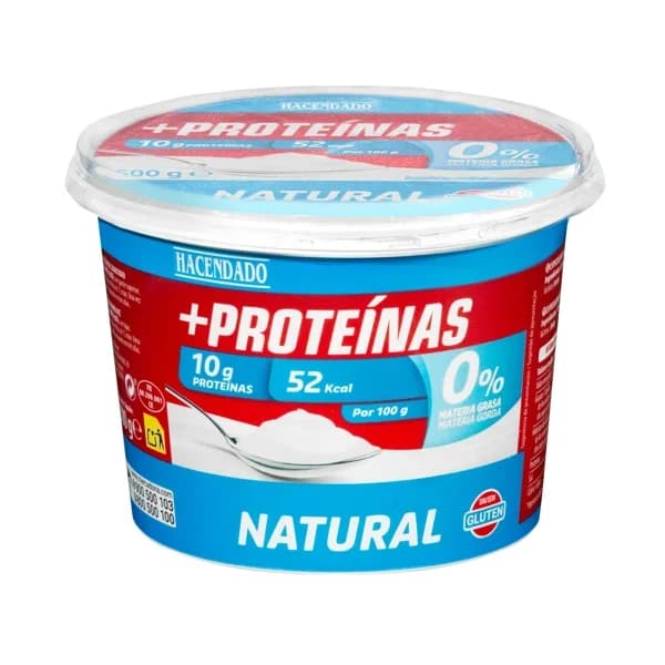 Postre lácteo natural +Proteínas Hacendado 0% m.g 10 g proteínas - 0.5 kg - Imagen del producto en Findit