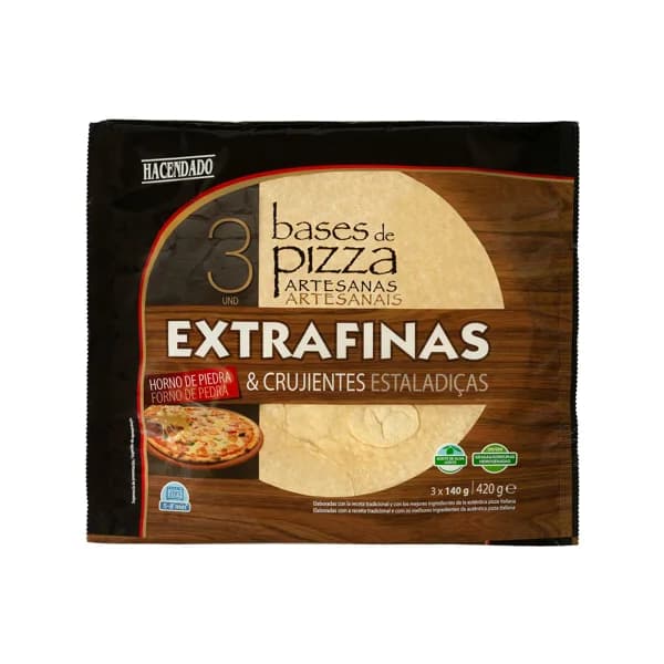 Bases de pizza artesanas extrafinas y crujientes Hacendado ultracongeladas - 0.42 kg - Imagen del producto en Findit
